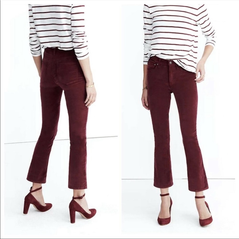 Madewell Cali Demi Boot Burgundy Cropped Flare Velvet Jeans 29